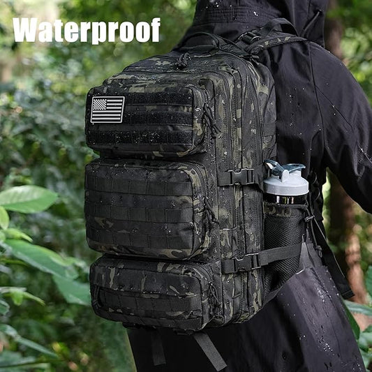 Military Tactical Backpack 25L Day Backpack for Men Molle Army 3 Days Assault Pack Bug Out Bag Water Resistant and Heavy Duty Hiking Treeking Rucksack - Black Camo