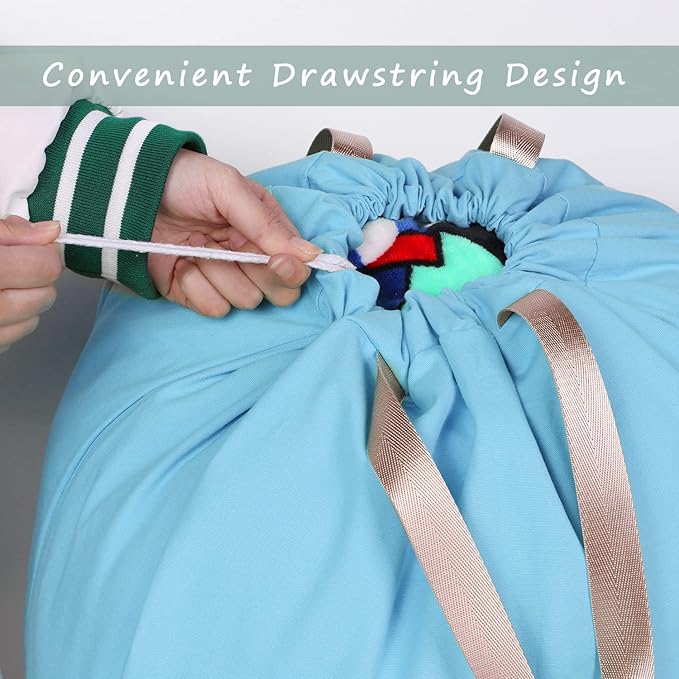 Cotton Canvas Laundry Bag with Handles & Drawstring Straps, Heavy Duty Extra Large Laundry Bags for Laundromat and Household, Washable Travel Dirty Clothes Bag Hamper Liner, 25.5x34Inch, Sky Blue