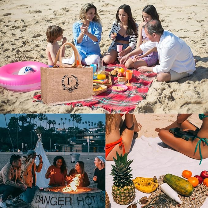 Initial Jute Tote Bags for Women, Thank You Gifts for Birthday, Wedding, Beach, Appreciation Gifts for Teacher