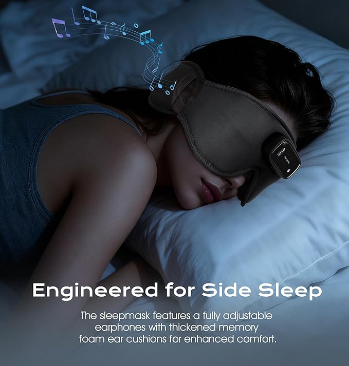 Pro Sleep Mask with Headphones Bluetooth 5.4-3D Zero-Pressure Design Adjustable Sleep Headphones for Side Sleepers 100% Light Blocking Sleep Headphones with White Noise Sounds Comfortable