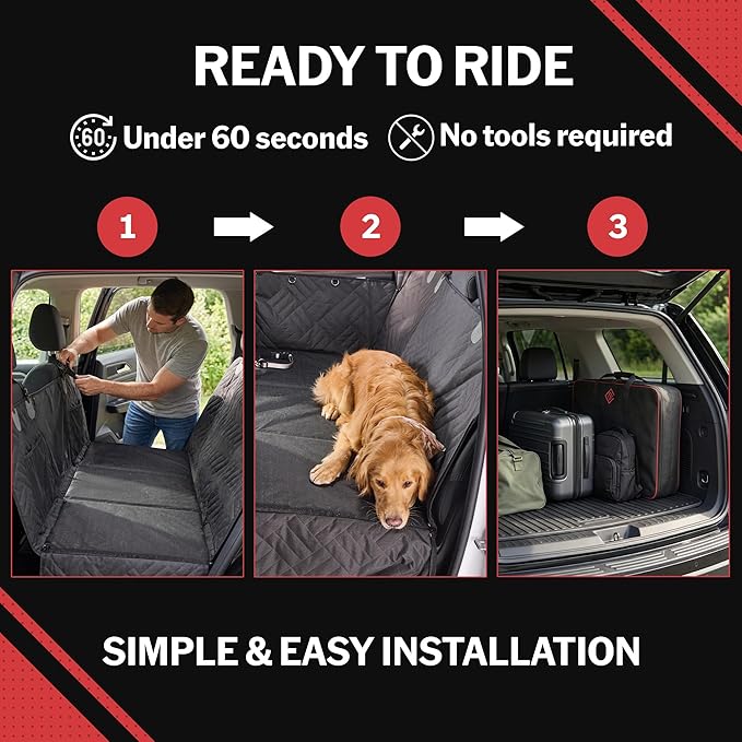 PetSuite Hard Bottom Dog Car Seat Cover for Back Seat – 300-lb Strength Pet Cover for Dogs with 40% Extra Space, Waterproof Nonslip Backseat Hammock for Cars & SUVs (Car or SUV)
