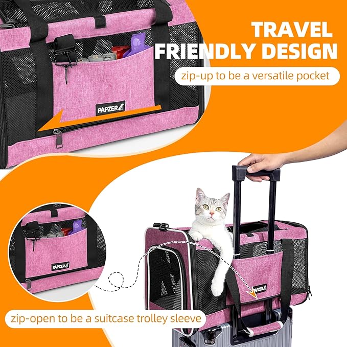 Cat Carrier Soft-Sided 18x11x11 Inch Travel Bag for Medium Cats Over 15lbs, Small Dog Carrier Crate Top Entry Breathable Mesh Puppy 12 Pounds, Pet Rabbit Carrying Cage Kennel Collapsible Pink