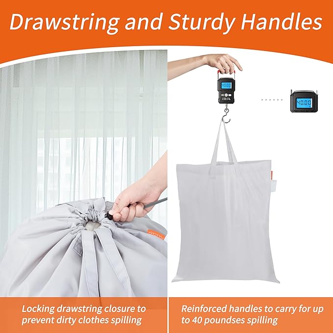 Polecasa Small Heavy Duty Laundry Bag with drawstring closure and Reinforced Handles, Easy to Carry Dirty Clothes Drawstring Bag for Travel, Camp 21”x24”, Silver
