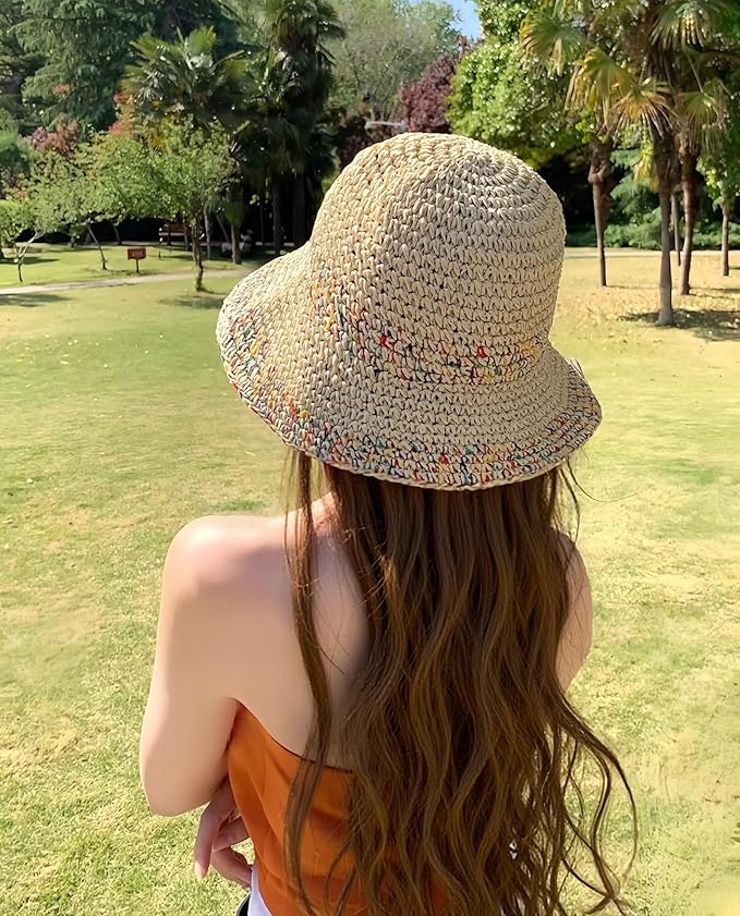 Floppy Big Beach Straw Hats for Women Foldable Summer Wide Brim Packable Sun Hat Womens Travel Straw Fedora Hat
