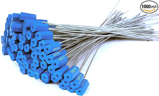 1000 Blue Steel Cable Seals - Metal Tamper Proof Seals Numbered Security Tags - Self-Locking Security Ties for Containers Truck Trailer Tractor Cargo ISO 17712