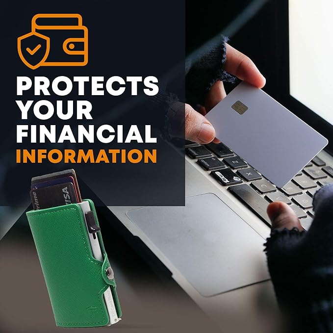 Card Blocr Womens Slim Wallet for Small Purses, Pop Up Wallet with Anti Theft RFID Blocking Credit Card Holder for Women in Green PU Saffiano Leather