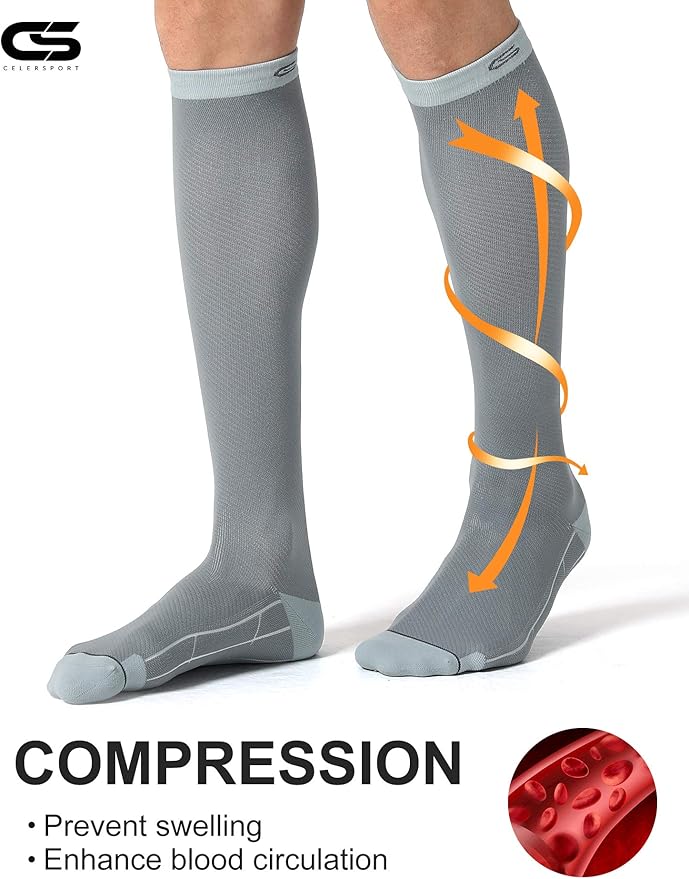 CS CELERSPORT 3 Pairs Compression Socks for Men and Women 20-30mmHg Running Athletic Support Socks