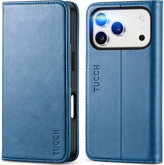 TUCCH Wallet Case for iPhone 17 Pro (6.3-Inch) 2025, 3 Credit Card Slot | RFID Blocking | Stand | PU Leather | Shockproof TPU Interior Shell | Protective Flip Folio Cover | Lake Blue