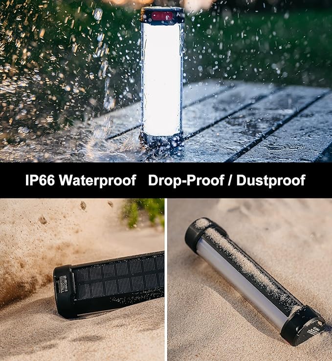 Solar Rechargeable Camping Lantern, Rechargeable Flashlights with 6000mAh Battery 13 Light Modes IP66 Waterproof Led Rechargeable Light for Outdoor Power Outage Emergency Hurricane