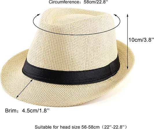 FALETO Unisex Summer Panama Straw Fedora Hat Short Brim Beach Sun Cap Classic