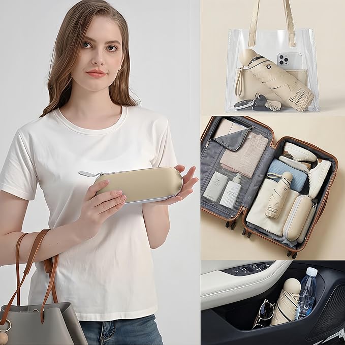 BAODINI Travel Essentials Mini Umbrella for Purse With Case Small Compact UV Sun Protection Lightweight Tiny Pocket Manual Open Close Umbrella for Women Kids and Men Fit Purse Backpack