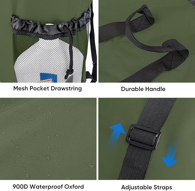 BALEINE 120L Laundry Bag Backpack, 900D Oxford Fabric Large Travel Laundry Bags with Shoulder Straps and 2 Mesh Pockets for College Dorm, Apartment, Laundromat (Green, 120L)