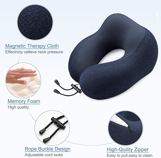 Travel Pillow - Memory Foam Cervical Neck Pillow for Adults, Kids, Children, Convenient & Portable U Shaped Pillows, Airplane Pillow for Home, Office, Camping, Travelling, Sleeping (Blue)