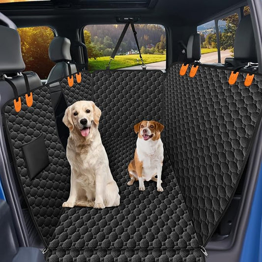 Mancro Floor Dog Hammock for Truck with Flip Up Rear Seats, Waterproof Dog Back Seat Cover with Mesh Window Heavy Duty Back Seat Cover for Dogs, Compatible with F150, Chevy Silverado & RAM, Orange