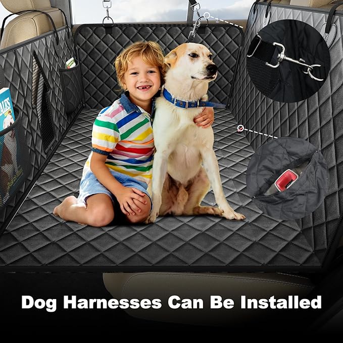 Back Seat Extender for Dogs, Non-Slip Dog Car Seat Cover for Back Seat with Hard Bottom, Durable Pet Car Backseat Cover, Waterproof Dog Hammock for Car SUV Truck