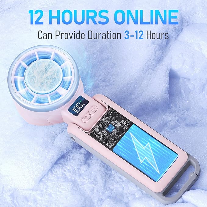 Portable Handheld Turbo Fan with Ice Cooling, Rechargeable Personal Fan, Up tp 12Hrs Cooling, 5 Speed 25550RPM Powerful Portable Fan for Travel, Outdoor, Camping, Hiking (Pink)