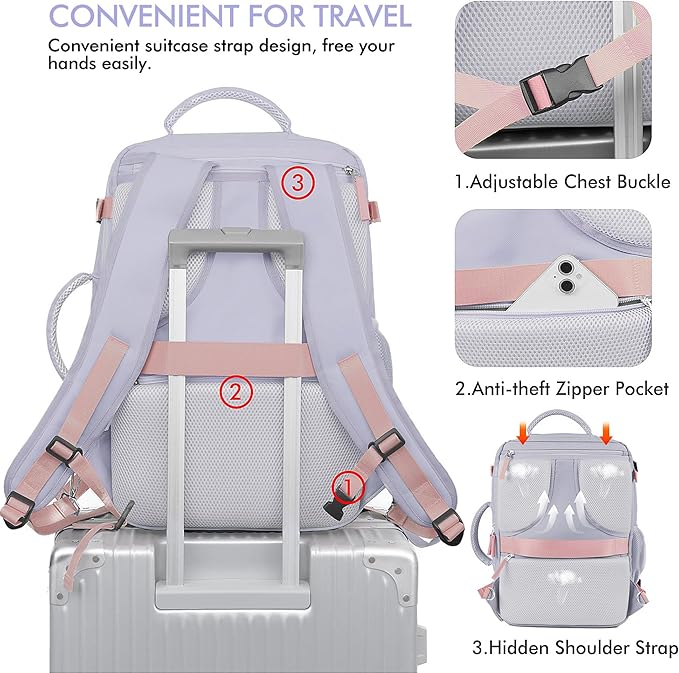 Beraliy Large Travel Backpack For Women, Airline Approved Carry On Backpack, Anti Theft Personal Item Backpack, Waterproof Bag, Casual Daypack Travel Essentials