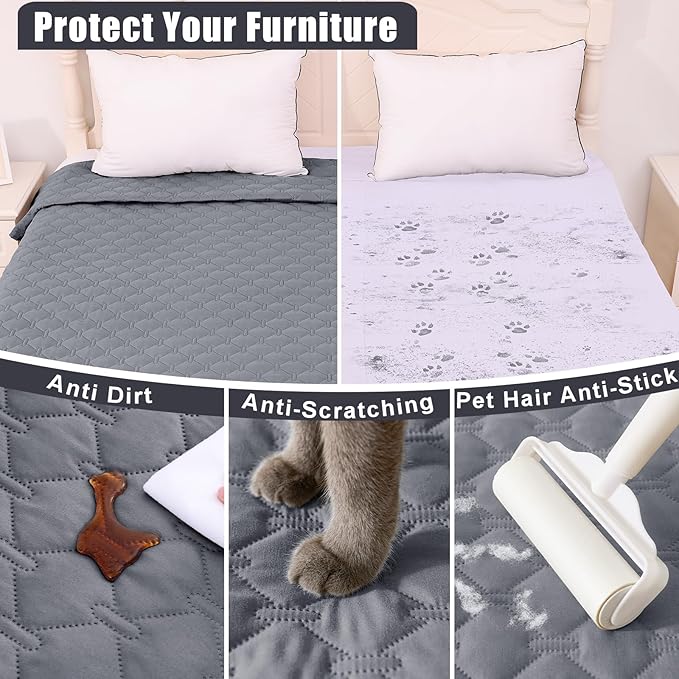 Smiry Waterproof Dog Bed Cover Blanket, Soft Reversible Pet Blanket, Washable Leakproof Cats Dogs Couch Cover for Sofa, Couch, Furniture, Plaid (82x82 Inch, Grey/Dark Grey)