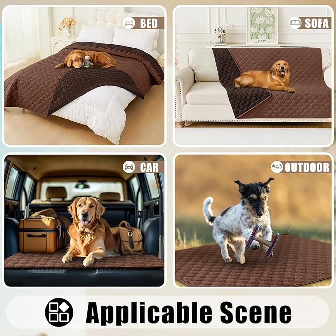 Smiry Waterproof Dog Bed Cover Blanket, Soft Reversible Pet Blanket, Washable Leakproof Cats Dogs Couch Cover for Sofa, Couch, Furniture, Plaid (82x82 Inch, Brown/Chocolate)