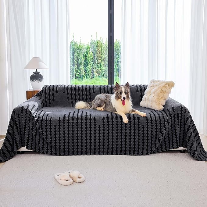 Non Slip Couch Covers for 3 Cushion Couch Sofa, Pet Friendly Sofa Covers Washable, Heavy Duty Scratch Resistant Furniture Cover for Dogs Fits 3 Seat, 91" x 134", Gray