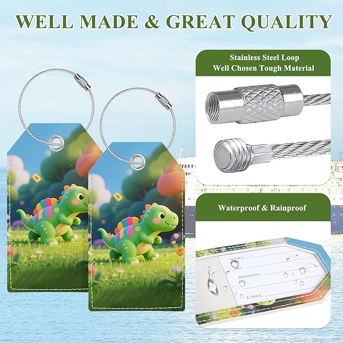 Luggage Tags for Suitcases, Luggage Tag, Personalized Bag Tags for Backpacks Handbag School Instrument with Name ID Label Travel Essentials, Cute Unique Fun Baggage Tags 2 Pack, Stegosaurus