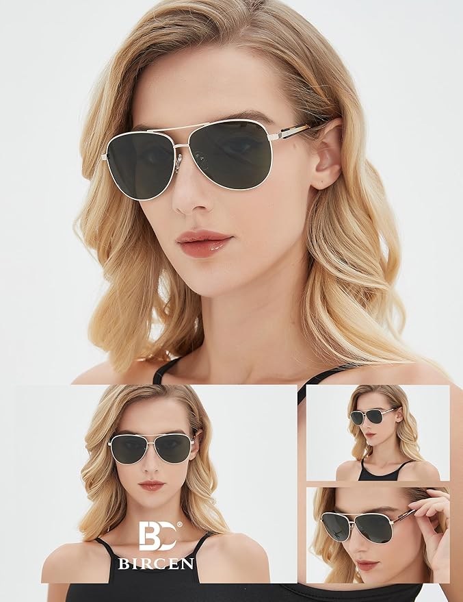 BIRCEN Polarized Aviator Sunglasses for Women : UV Protection Acetate Square Sunglass With Retro Classic Style