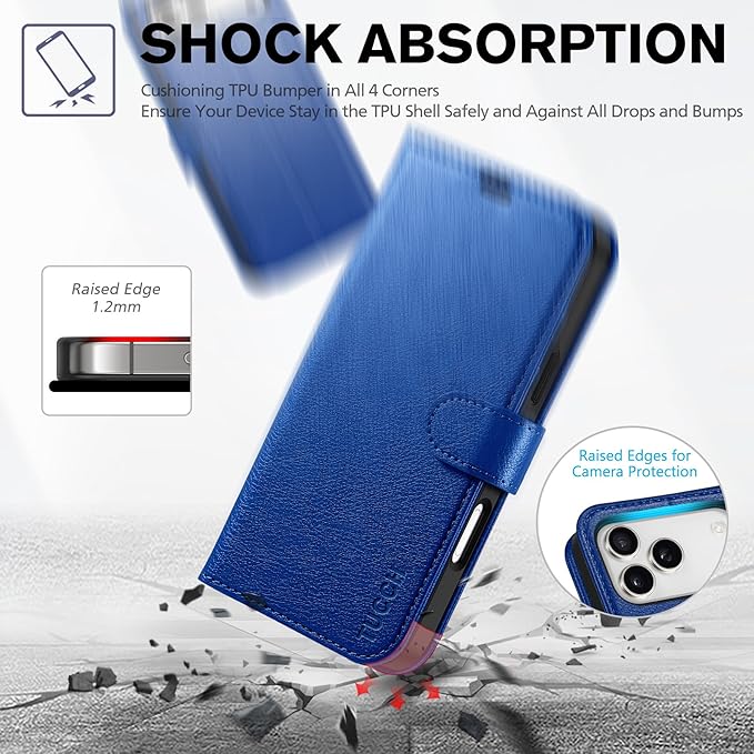 TUCCH Case Wallet for iPhone 17 Pro Max (6.9") 2025, Stand | RFID Blocking | 4 Card Slots | PU Leather | Magnetic Closure Folio Protective Cover | TPU Shockproof Inner Shell | Klein Blue