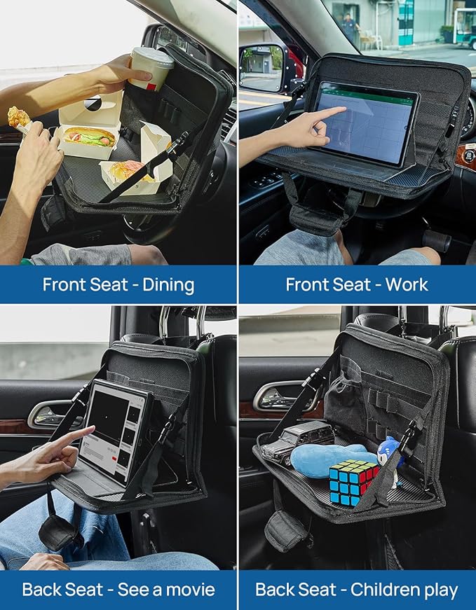JOYTUTUS Steering Wheel Tray, Car Multifunctional Laptop Desk, Car Office Bag, Back Seat Headrest Table for Eating, Fit for Small sedan and Small SUV, Like the Honda Civic, Honda CR-V, etc.
