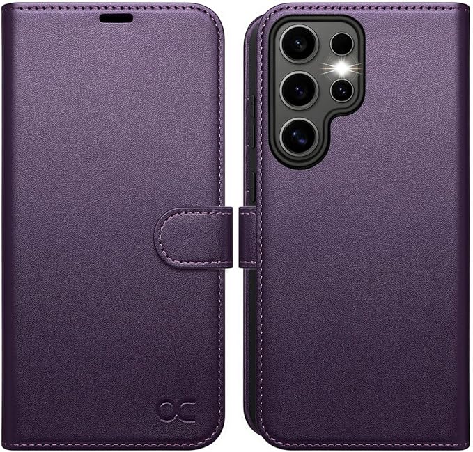 OCASE Compatible with Galaxy S25 Ultra Wallet Case, PU Leather Flip Folio Case with Card Holders RFID Blocking Kickstand [Shockproof TPU Inner Shell] Protective Phone Cover 2025, Dark Purple