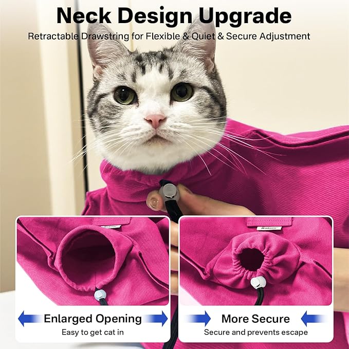 Amkune [Cozy Travel] Cat Carrier Pouch, Soft Cat Carrier for Small Cats, Carrying Sack, Restraint Bag for Nail Trimming, Vet Visits, Giving Meds, Dental Care, Car Travel - Magenta Pink