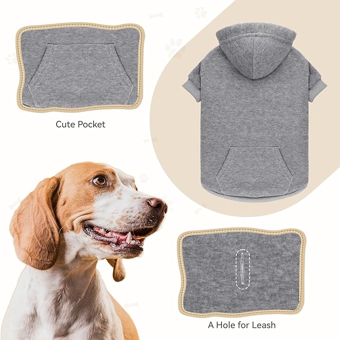 Dog Hoodie Dog Sweaters for Large Dogs Sweater Solid Soft Brushed Fleece Pet Clothes Pet Hoodie Sweatshirt with Pocket(Grey-XXL)