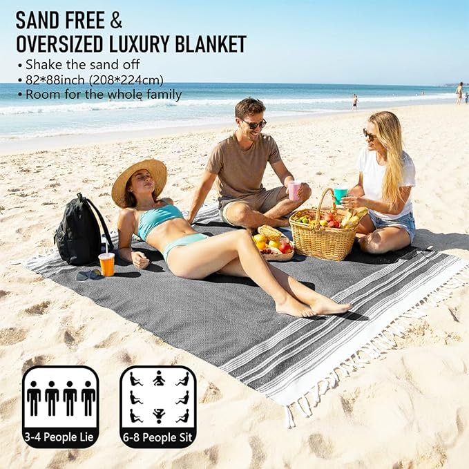 Oversized Turkish Beach Towel Blanket Cotton Giant XL Sandproof Towels Huge Linen XXL Extra Large Big Throw Quilt Blankets for Adults Cloud Travel Camping Glamping Accessories Essentials