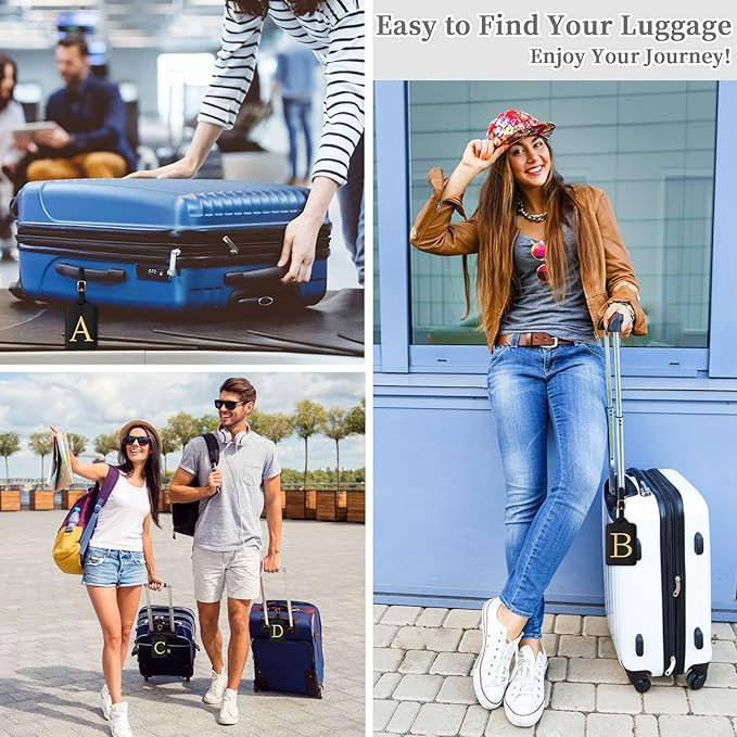 Personalized Initial Luggage Tags for Suitcase TSA Approved, Black Leather Cute Luggage Tag with Privacy Cover Name Card, Embroidered Custom Luggage Tags Travel Backpack Tags Gifts for Women Kids(P)