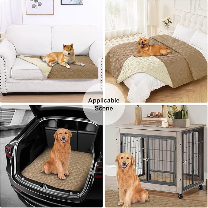 Smiry Waterproof Dog Blanket, 82x120 Inch Soft Pet Bed Cover Reversible, Washable Sofa Couch Furniture Protector for Small Medium Large Dog Puppy Cat, Geometric, Camel/Beige