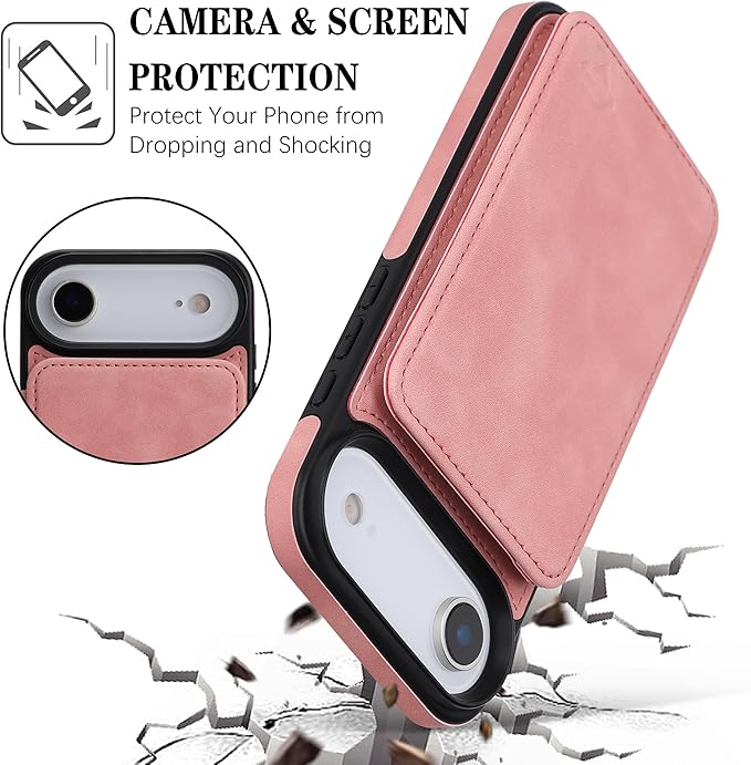 GUERNICA for iPhone 17 Air (6.7") Case Wallet with Card Holder, RFID Blocking Leather Protection, Shockproof Women Men Phone Case for iPhone Air, Pink
