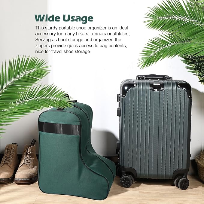 2 Pcs Boot Bags for Cowboy Boots Portable Storage Bag for Travel Long Tube Shoes Bags Men Tall Shoe with Handle for Home Travel (Dark Green)