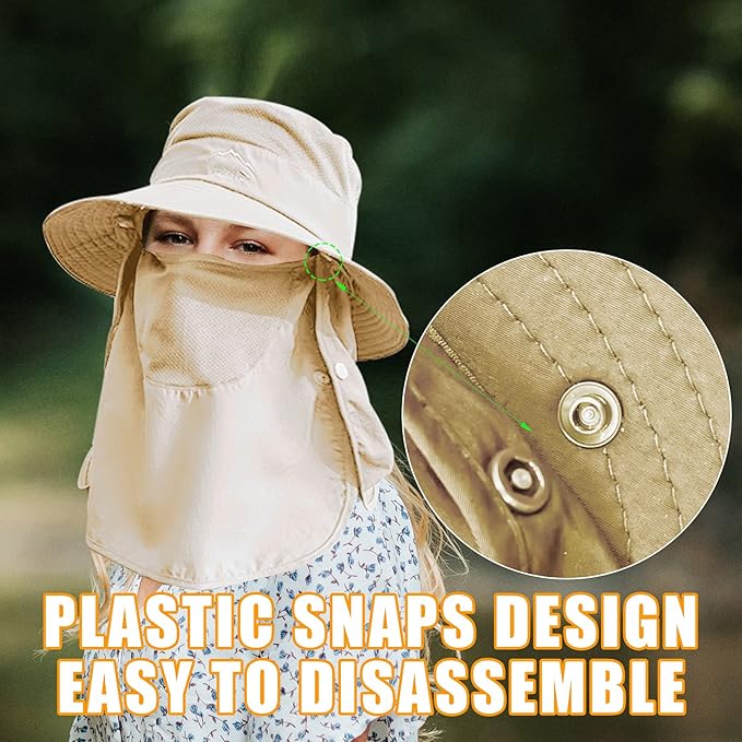 Fishing Hat for Men & Women, Outdoor UV Sun Protection Wide Brim Hat with Face Cover & Neck Flap