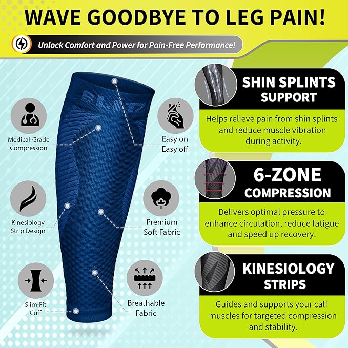 BLITZU Calf Compression Sleeve for Men & Women Footless Compression Socks Support Runners Leg Sleeve Shin Splints Pain Relief