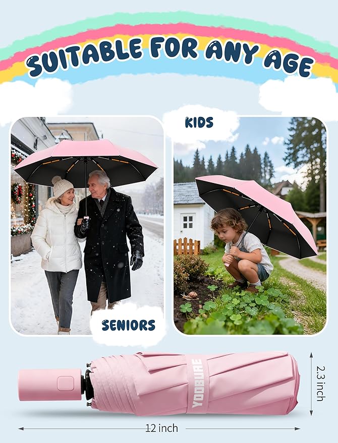 Yoobure Automatic Travel Umbrellas for Rain - Portable & Compact Umbrella for Backpack, Car, UV Umbrellas for Sun Protection, Windproof Folding Small Umbrella in Macaron for Kids, Women, Colorful