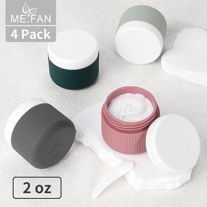 ME.FAN Travel Containers for Toiletries, TSA Approved 2 oz Silicone Cream Jars, Leak-proof Journey Containers, Trip Accessories with Lid for Cosmetic Face Hand Body Cream 4 Pack White Lid Morandi