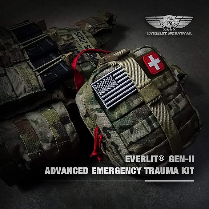 EVERLIT Advanced Emergency Trauma Kit, CAT GEN-7 Tourniquet Mil-Spec Nylon Laser Cut Pouch with 36" Splint, Military Combat Tactical IFAK for First Aid Response Bleeding Control