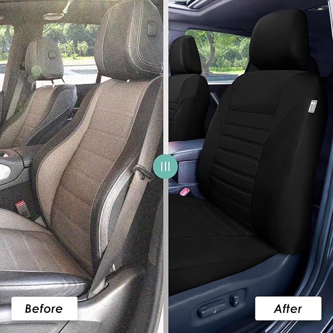 FH Group Automotive Car Seat Covers Front Set Premium 3D Air Mesh Front Seat Covers, Airbag Compatible Universal Fit Interior Accessories for Cars Trucks and SUVs - Black