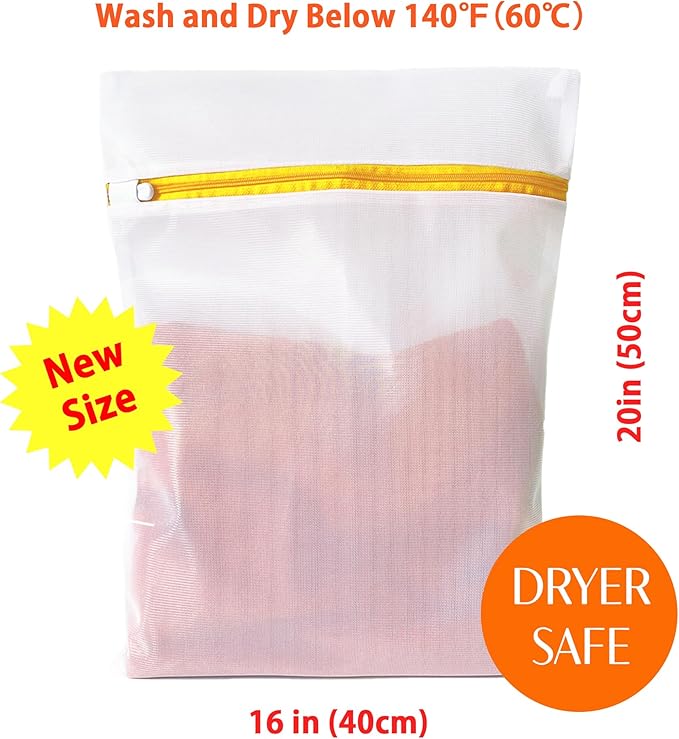 3 Pack Mesh Laundry Bags for Delicates 16inx20in (40cmx50cm), Dryer Safe, Breathable Fine Net, Sturdy Anti-Rust Zipper, Mesh Laundry Bags for Lingerie, Bra, Underwear, Sneakers, Socks, Laundry Club™