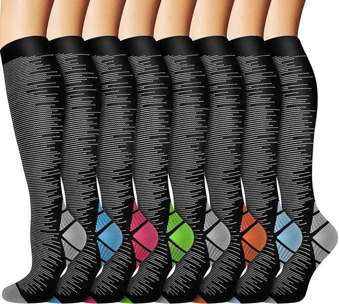 Graduated Copper Compression Socks for Men & Women Circulation 8 Pairs 15-20mmHg - Best for Running Athletic Cycling