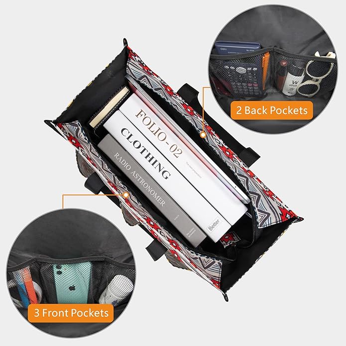 TOPDesign Utility Water Resistant Tote Bag with 13 Pockets, Top Zipper Closure & Thick Bottom Support, for Working Women