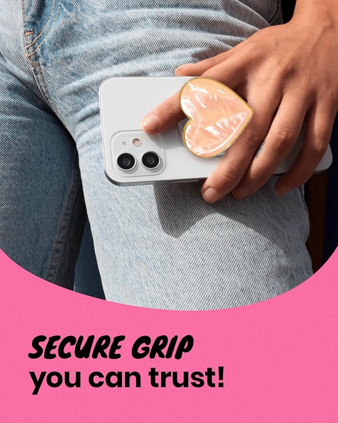 OnTheGrip Cute Natural Seashell Design Heart Shape Collapsible Mobile Phone Grip Stand Holder for Smartphone Tablet Cell Phone Accessory (Peach)