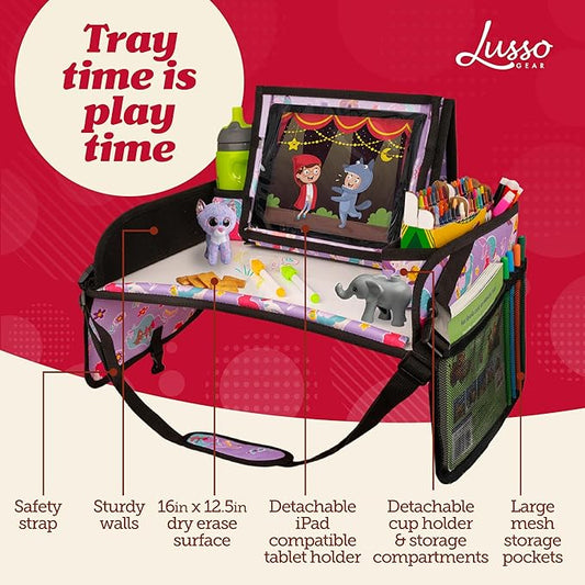 Lusso Gear Kids Travel Tray for Car - Road Trip Essentials for Kids - Car Seat Tray for Toddlers & Kids - for Airplane, Kids Travel Desk, Road Trip Activities (Mermaids)