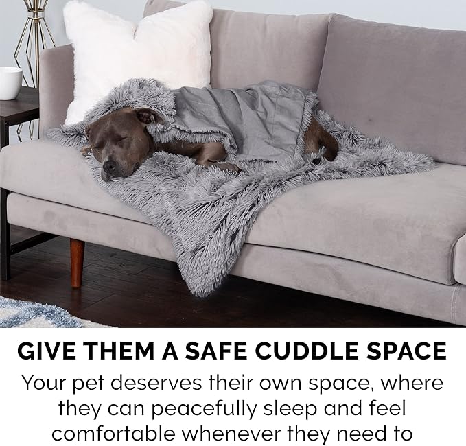 Furhaven Waterproof Throw Blanket for Dogs & Indoor Cats, Washable - Shaggy Plush Calming Long Faux Fur & Velvet Dog Blanket - Gray, Medium