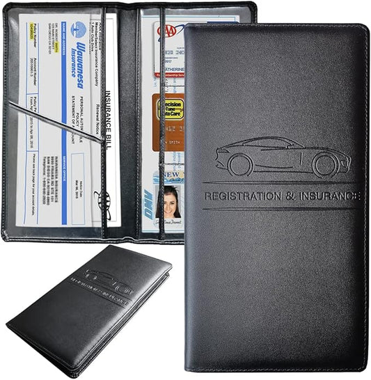 Premium Car Registration and Insurance Holder,Black Registration Insurance Card Holder,Glove Box Organizer Makes Your Documents In Order.