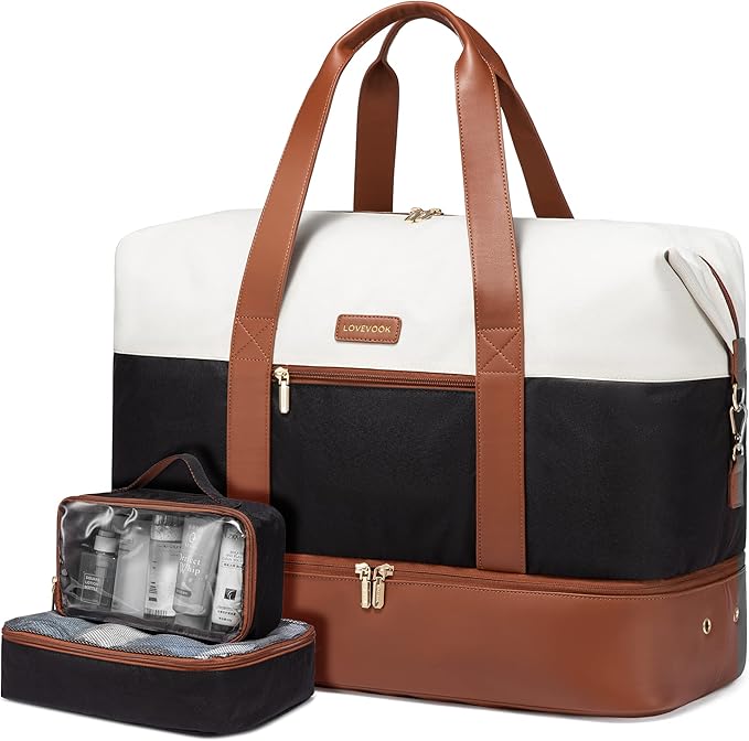 LOVEVOOK Weekender Bag, Large Travel Duffel Bag for Women with 2 Packing Cubes, Carry on Overnight Bag with Shoe Compartment, Mom Hospital Bags for Labor and Delivery